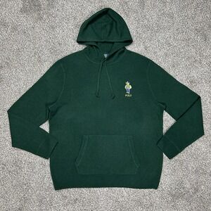 Polo By Ralph Lauren Polo‎ Bear Wool Hooded Sweater Knitted Hoodie Mens XL Green